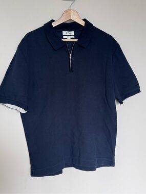 COS Short-Sleeve Black Half-Zip Polo Cotton